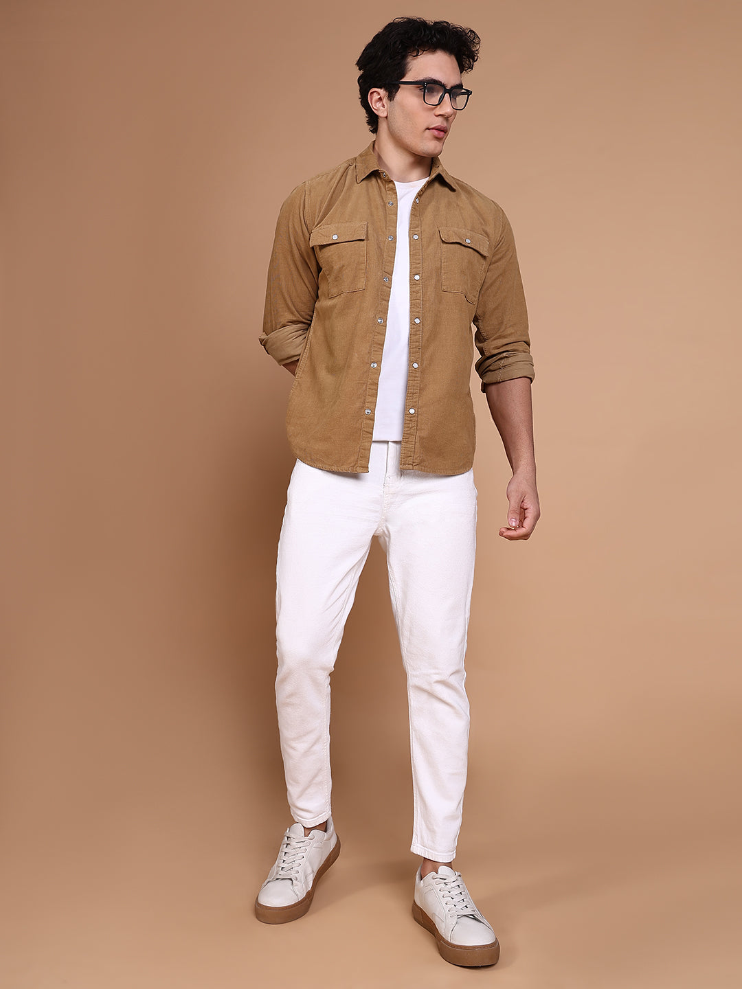 Men Khaki Solid Shirt