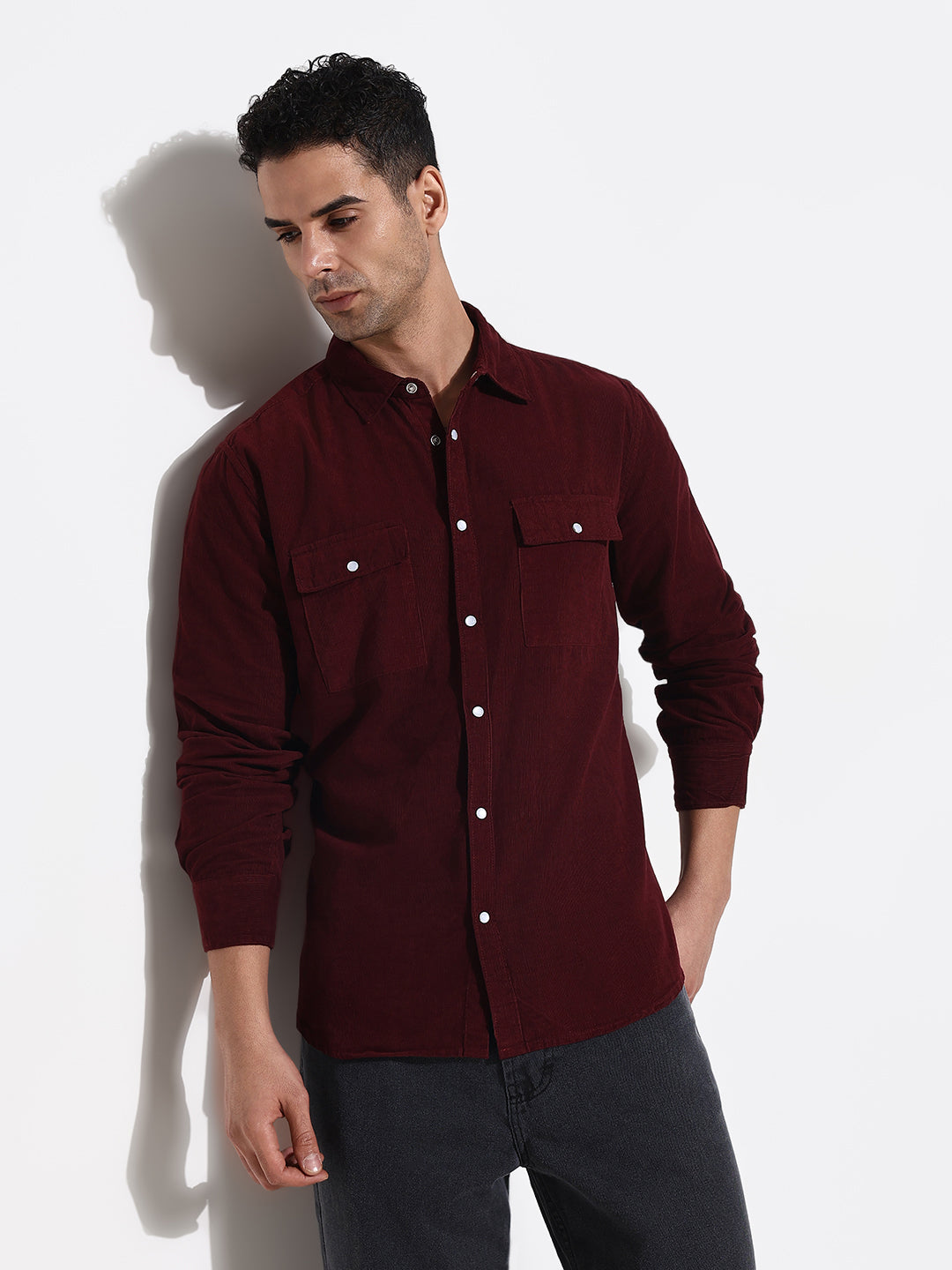 Men Burgundy Solid Shirt