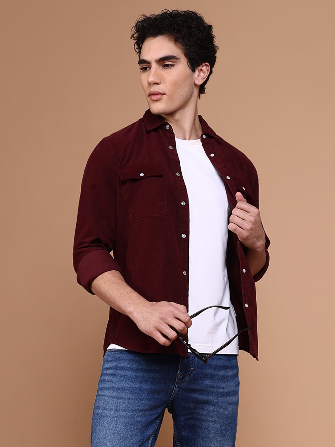 Men Burgundy Solid Shirt