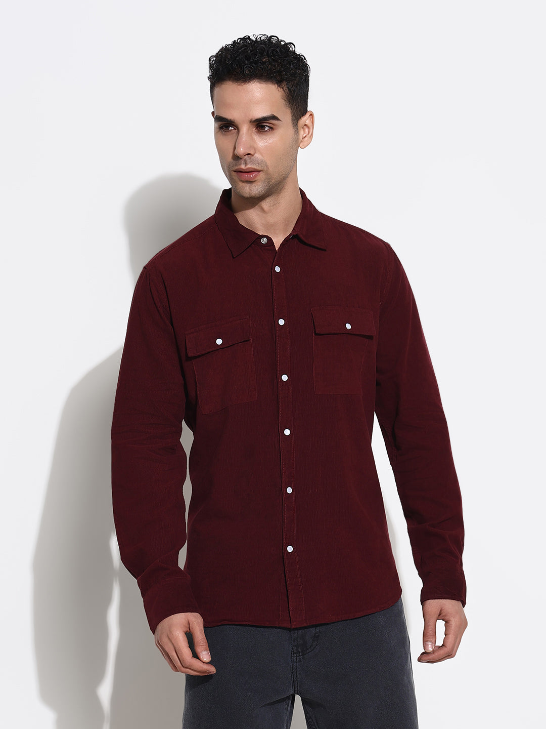 Men Burgundy Solid Shirt