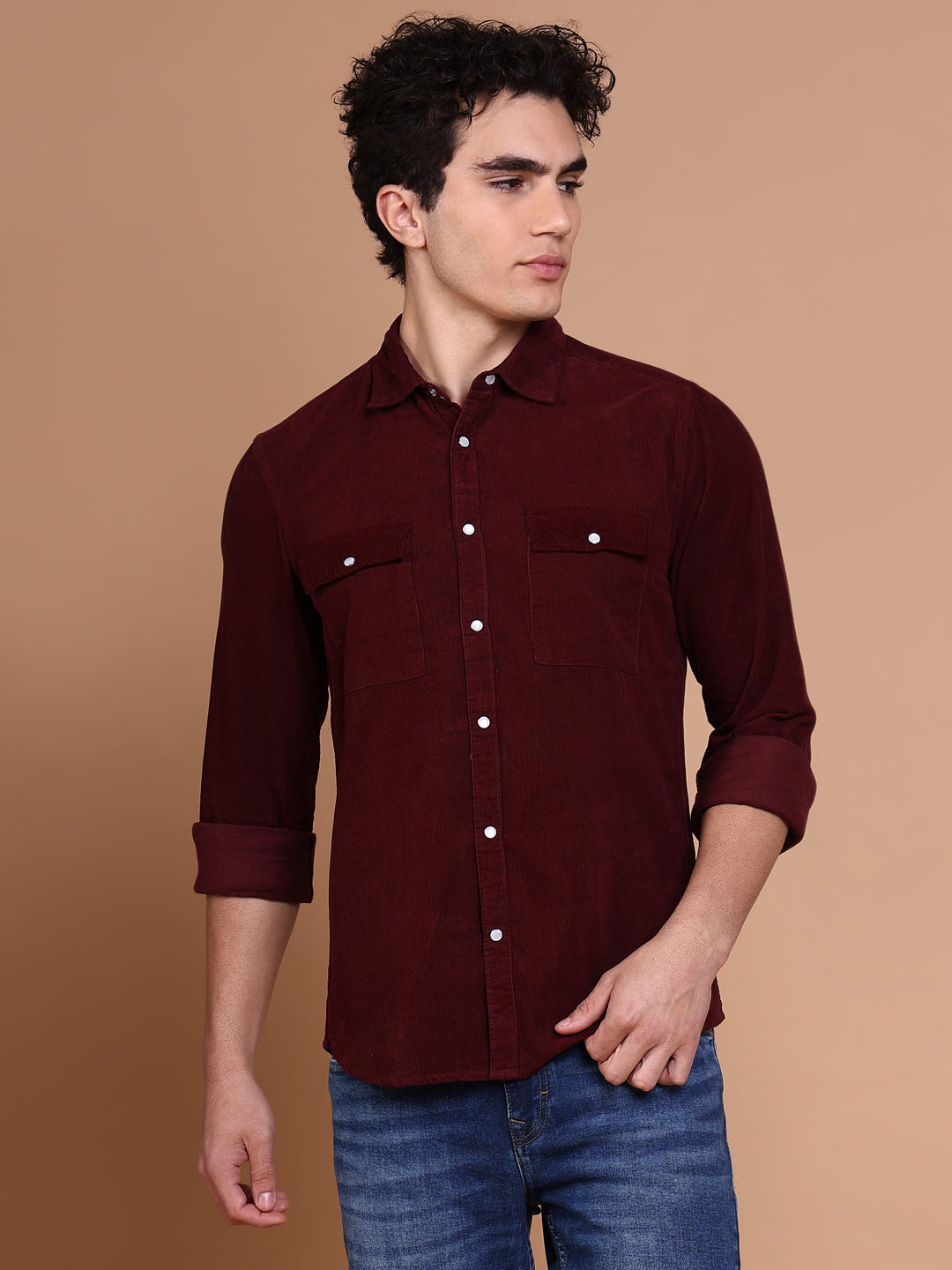 Men Burgundy Solid Shirt