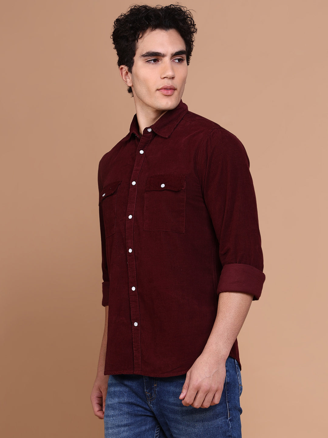 Men Burgundy Solid Shirt