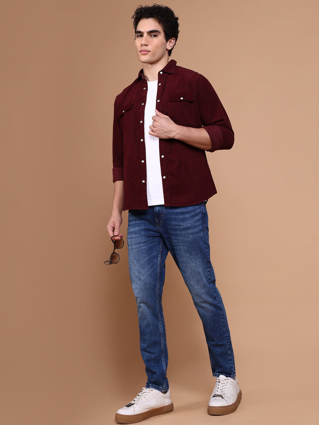 Men Burgundy Solid Shirt