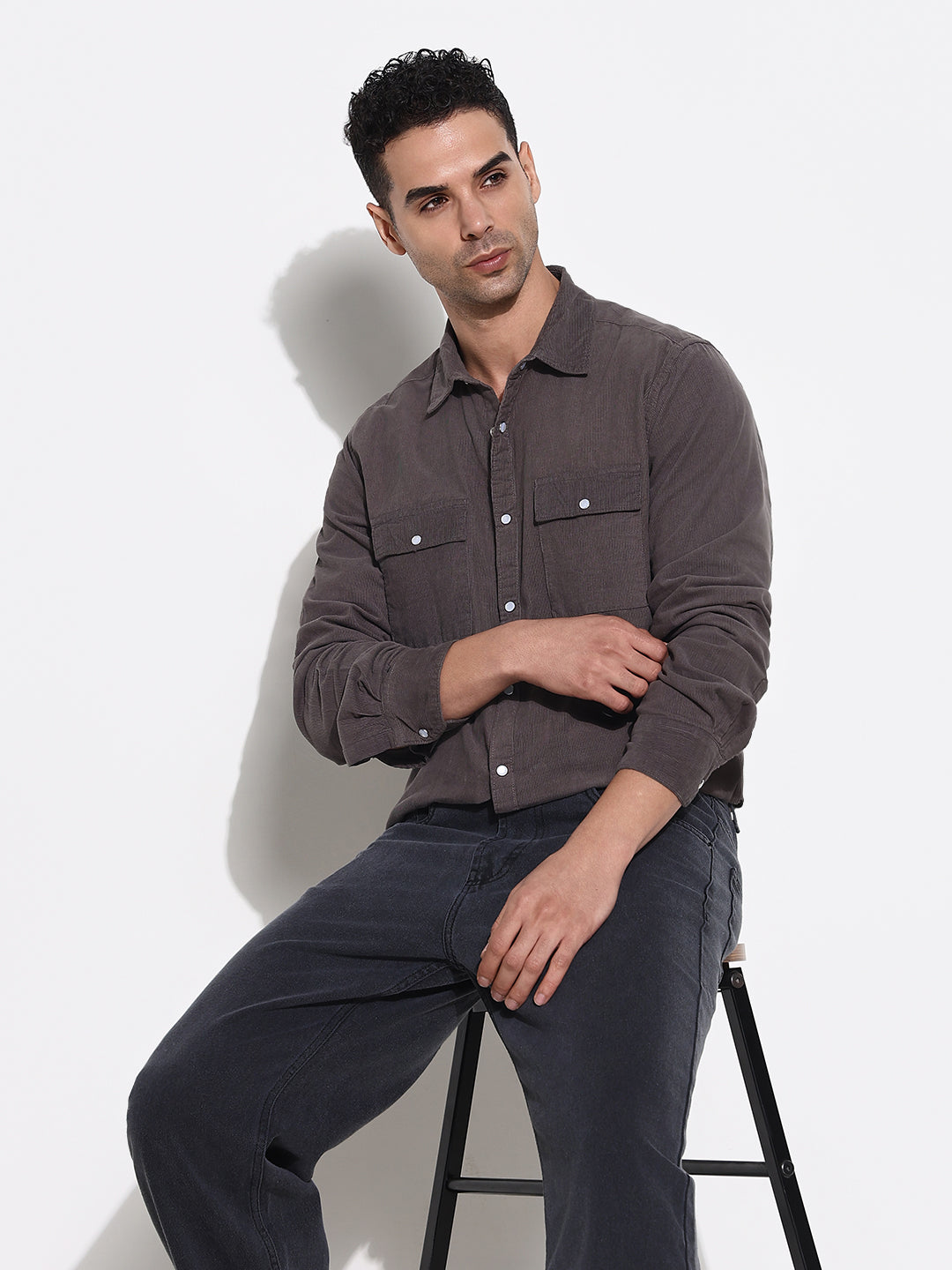 Men Grey Solid Shirt