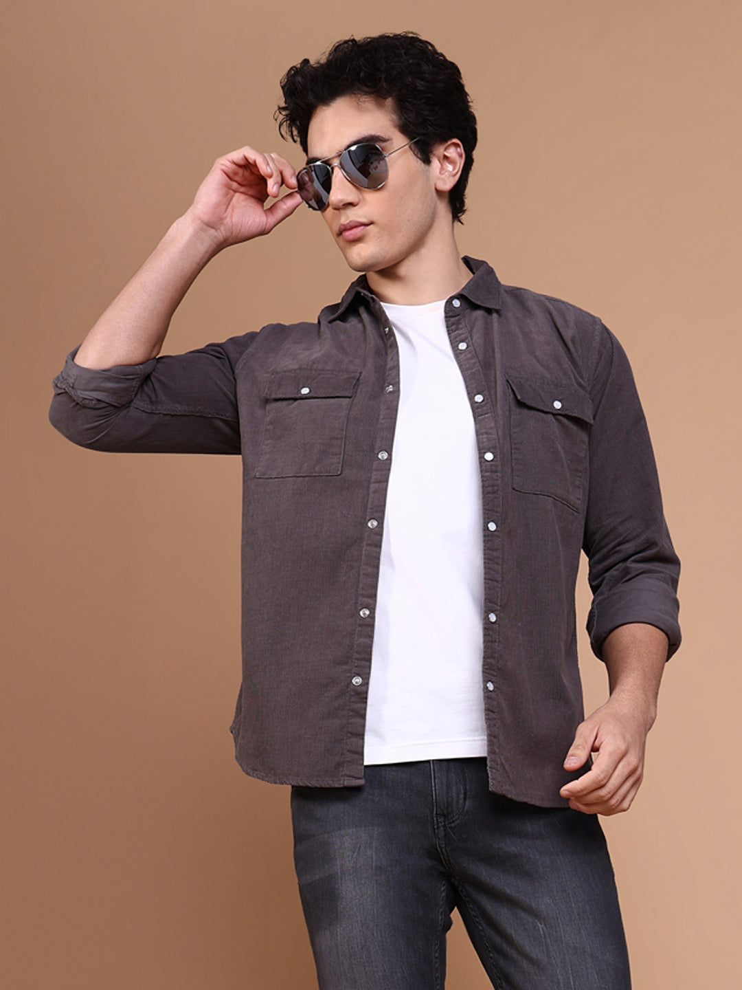 Men Grey Solid Shirt