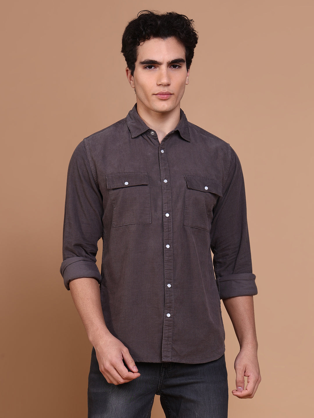 Men Grey Solid Shirt