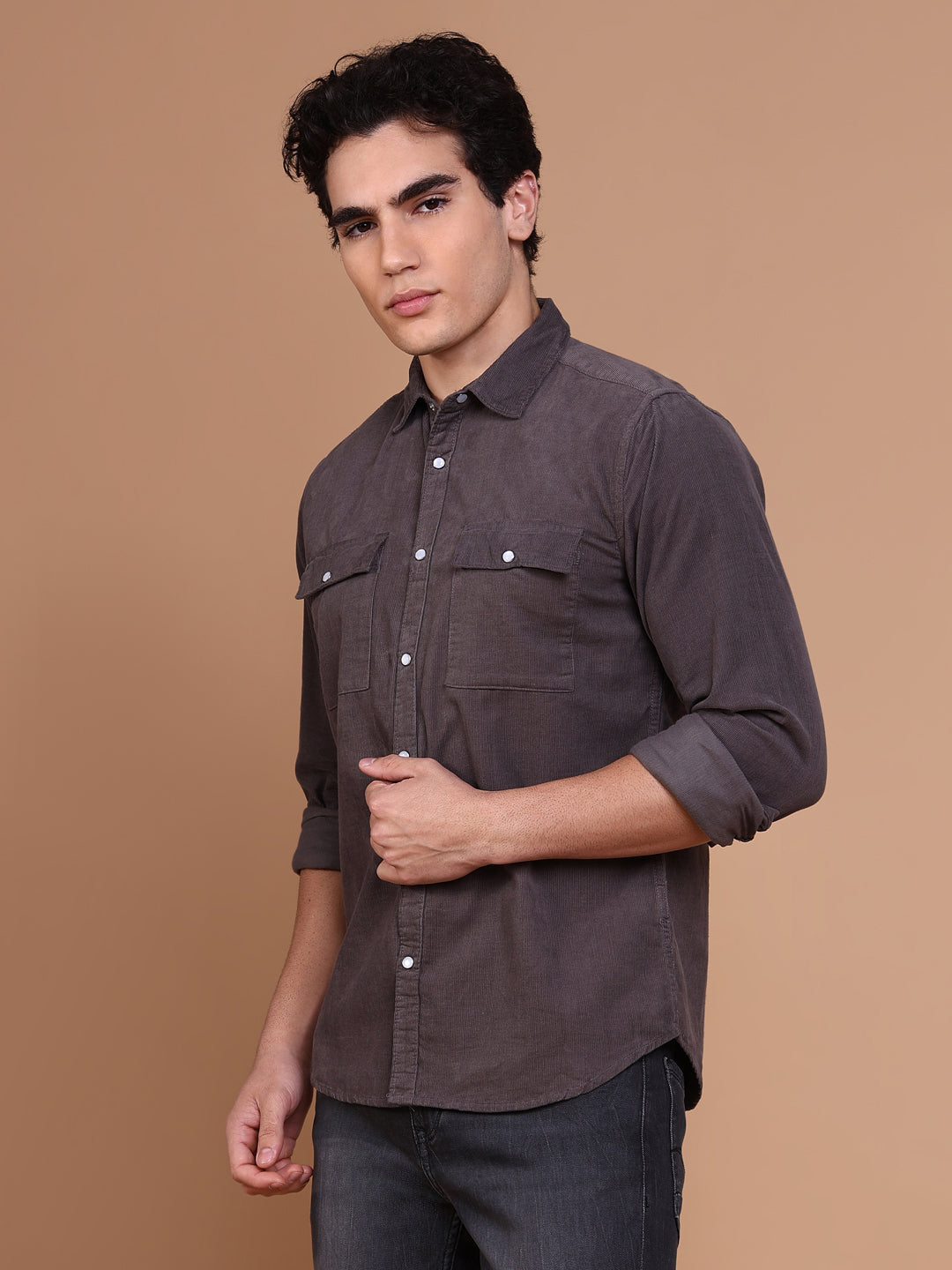 Men Grey Solid Shirt