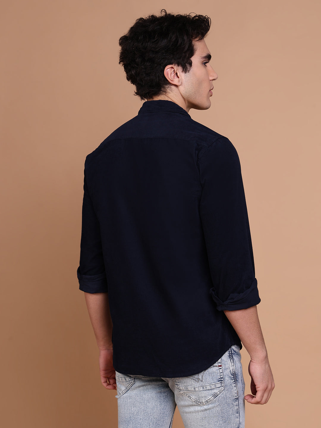 Men Navy Blue Solid Shirt