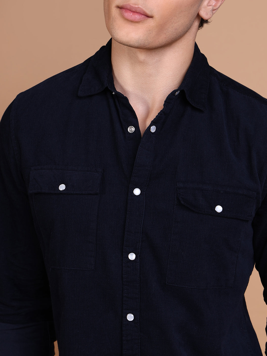 Men Navy Blue Solid Shirt