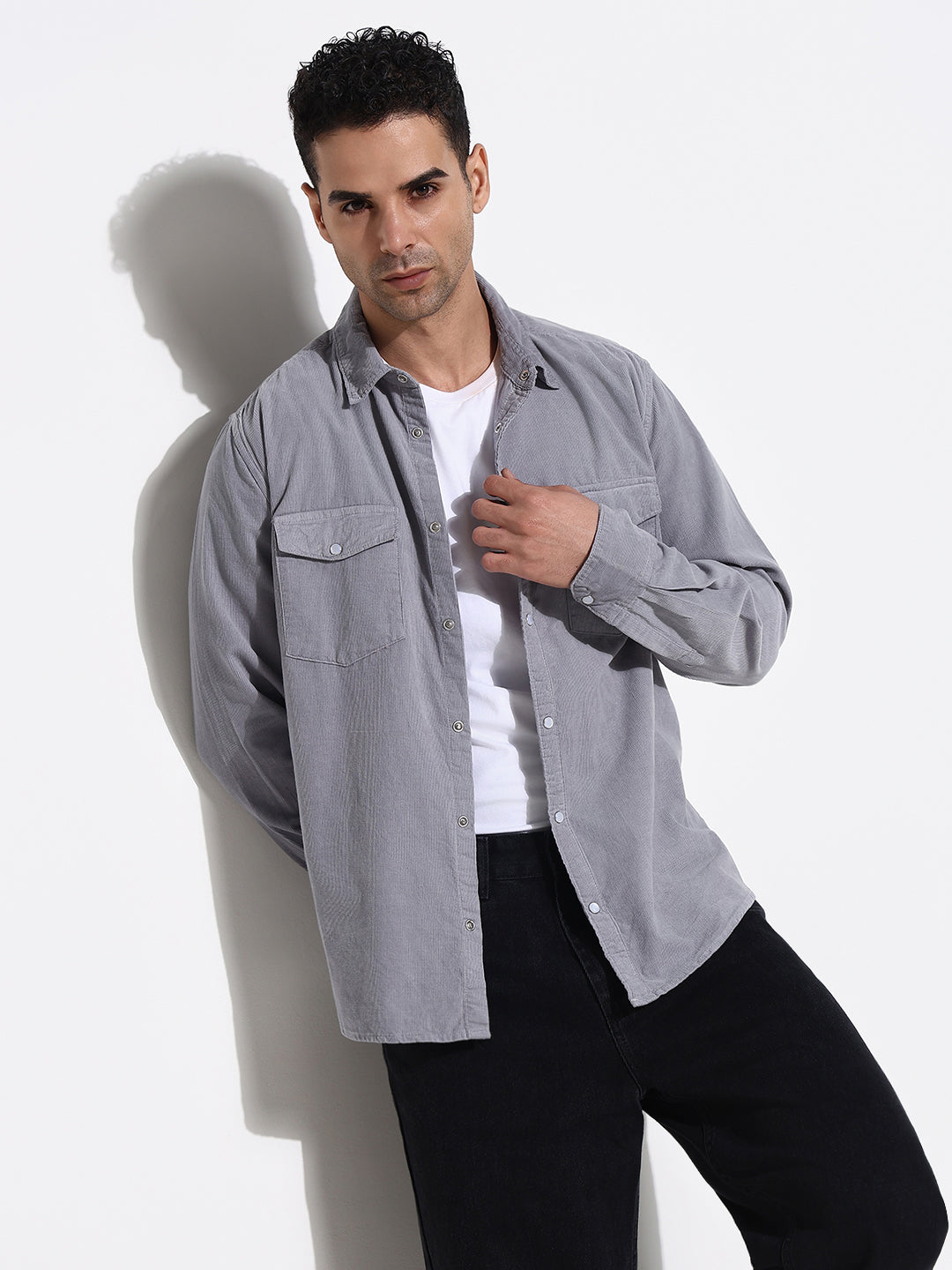 Men Grey Solid Slim Fit Shirt