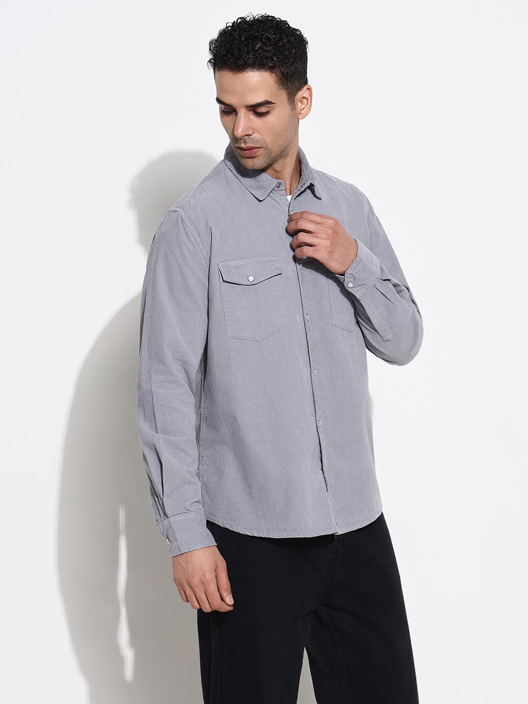 Men Grey Solid Slim Fit Shirt