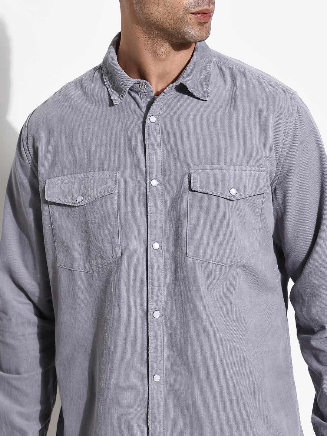 Men Grey Solid Slim Fit Shirt