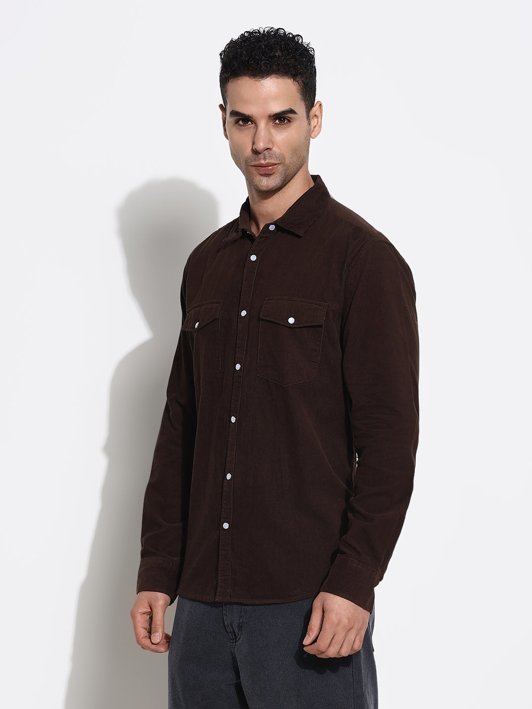 Men Brown Solid Slim Fit Shirt