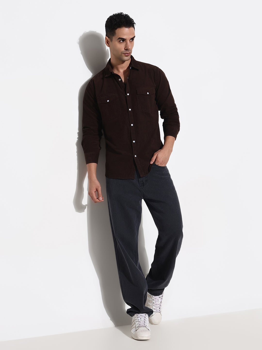 Men Brown Solid Slim Fit Shirt