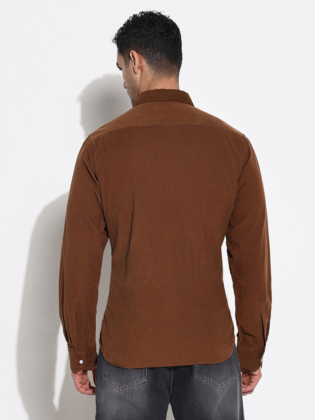 Men Brown Solid Slim Fit Shirt