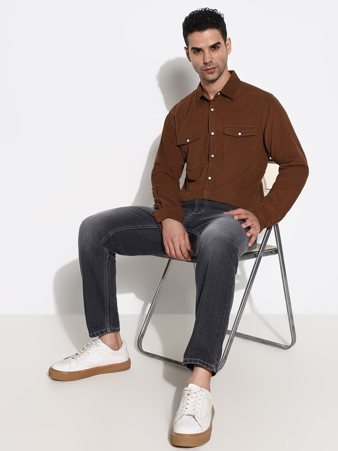 Men Brown Solid Slim Fit Shirt