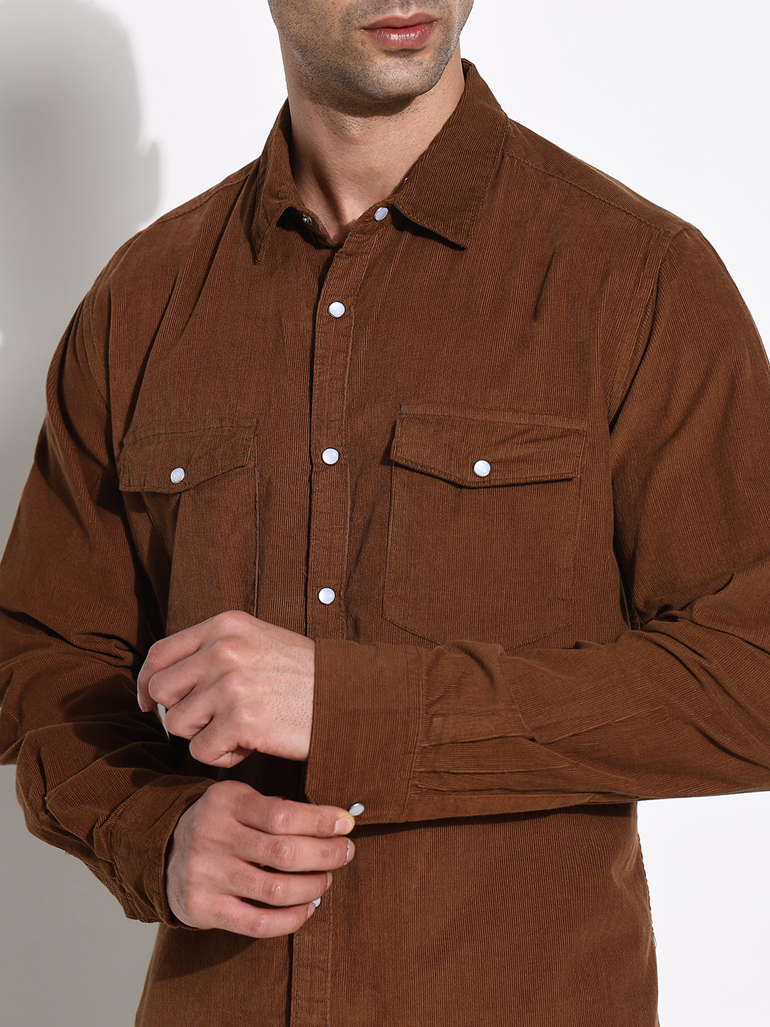 Men Brown Solid Slim Fit Shirt