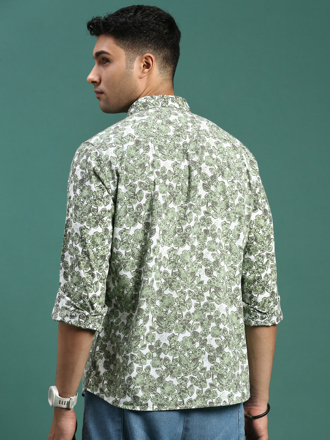 Men Floral Green Slim Fit Shirt