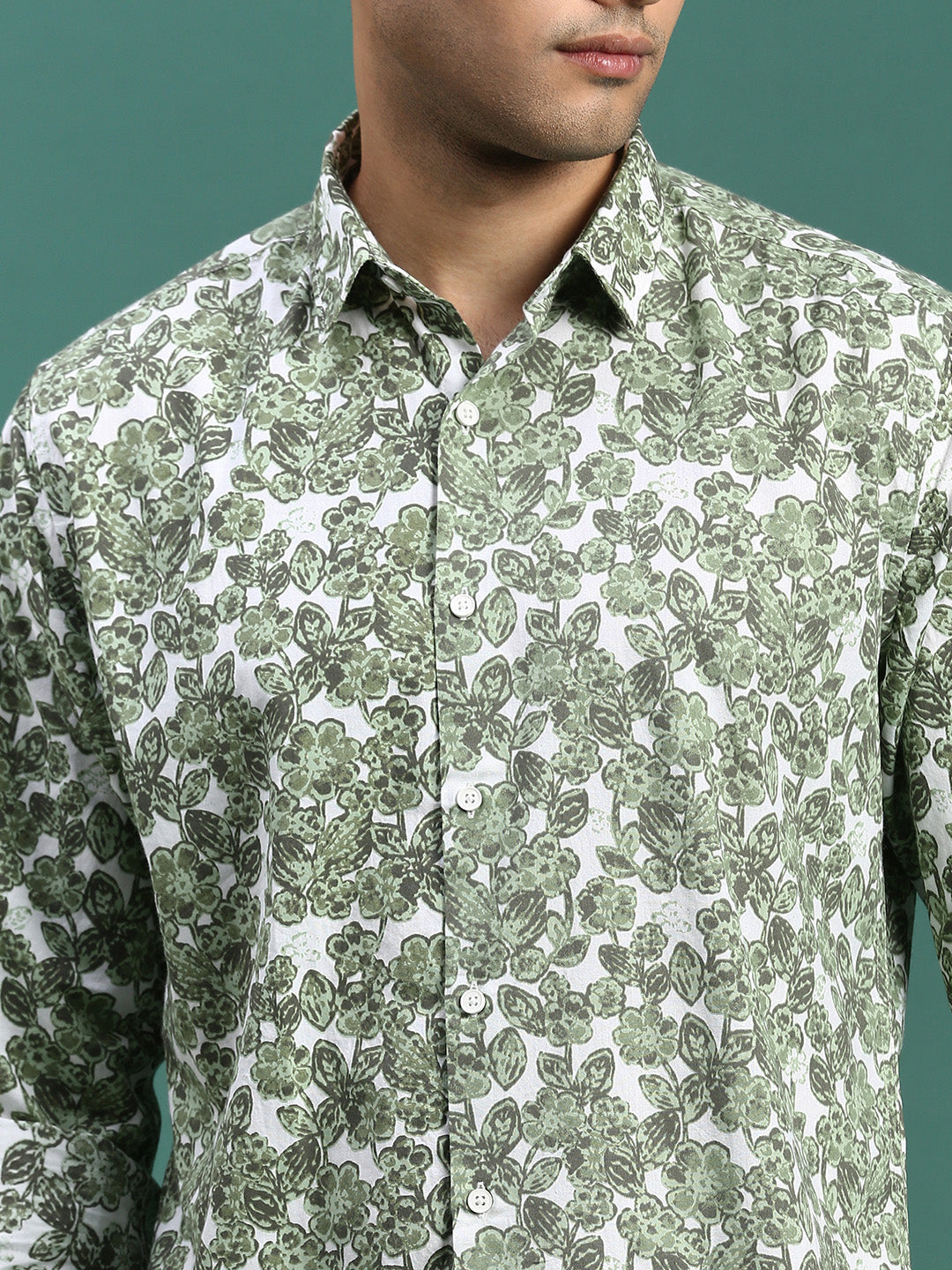 Men Floral Green Slim Fit Shirt