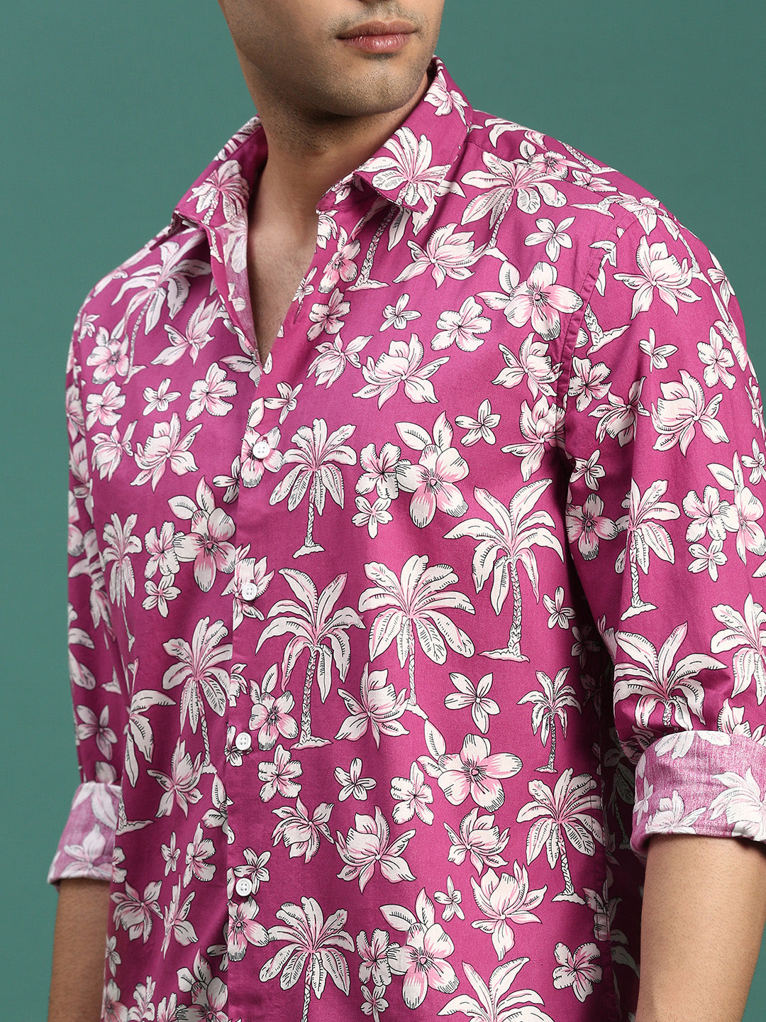 Men Floral Pink Slim Fit Shirt