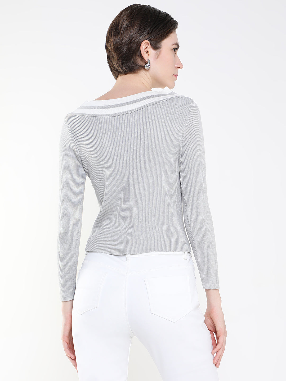 Women Solid Grey Fitted Top