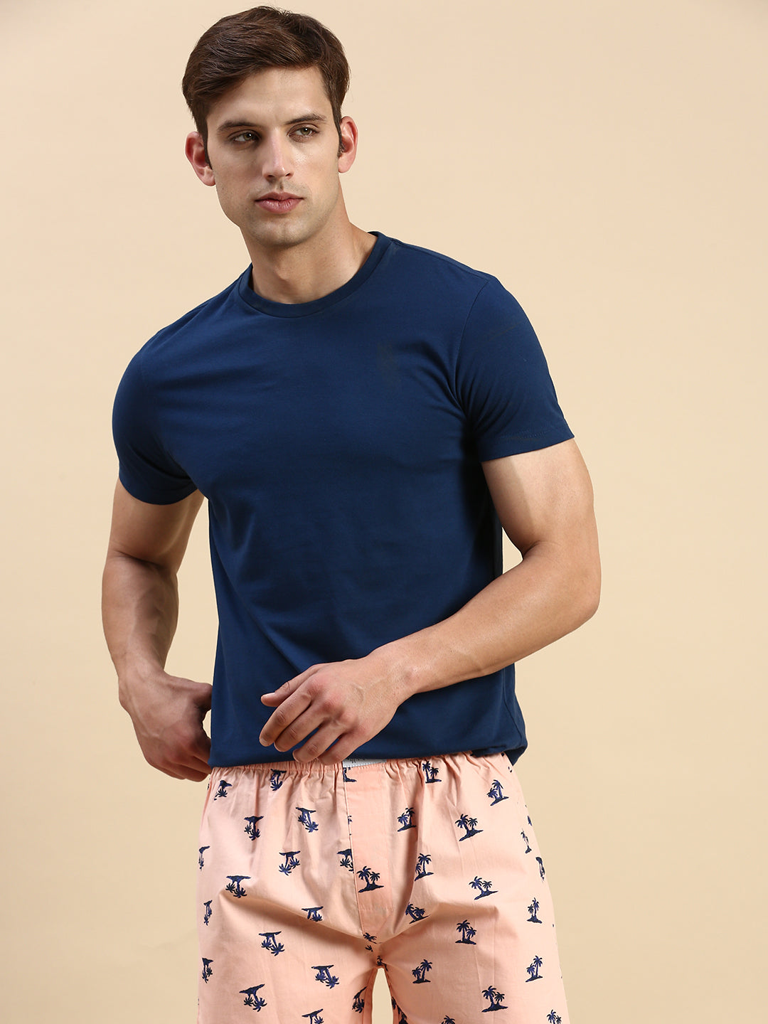 Men Printed Peach Boxers