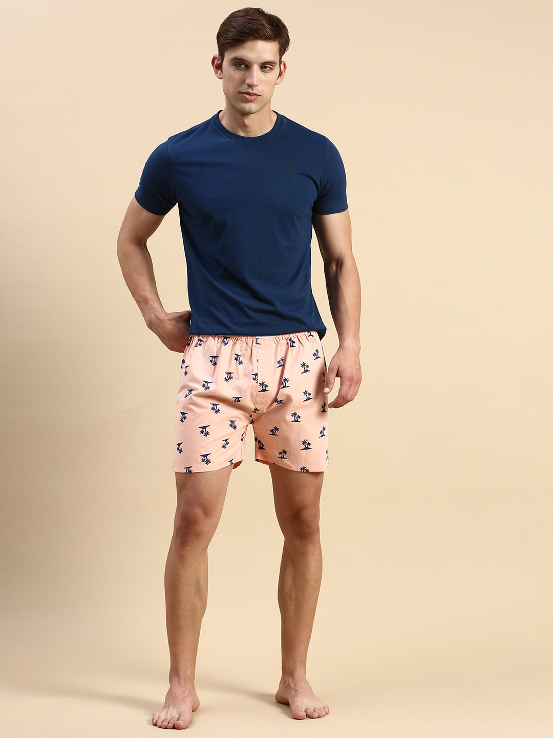 Men Printed Peach Boxers