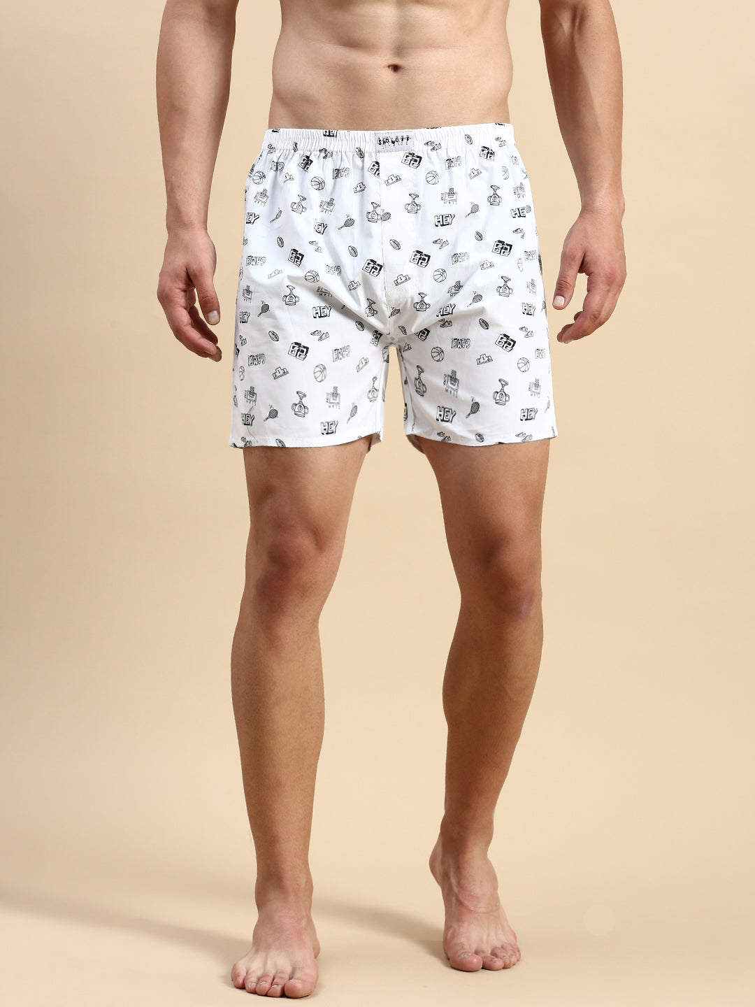 Men Printed White Boxers