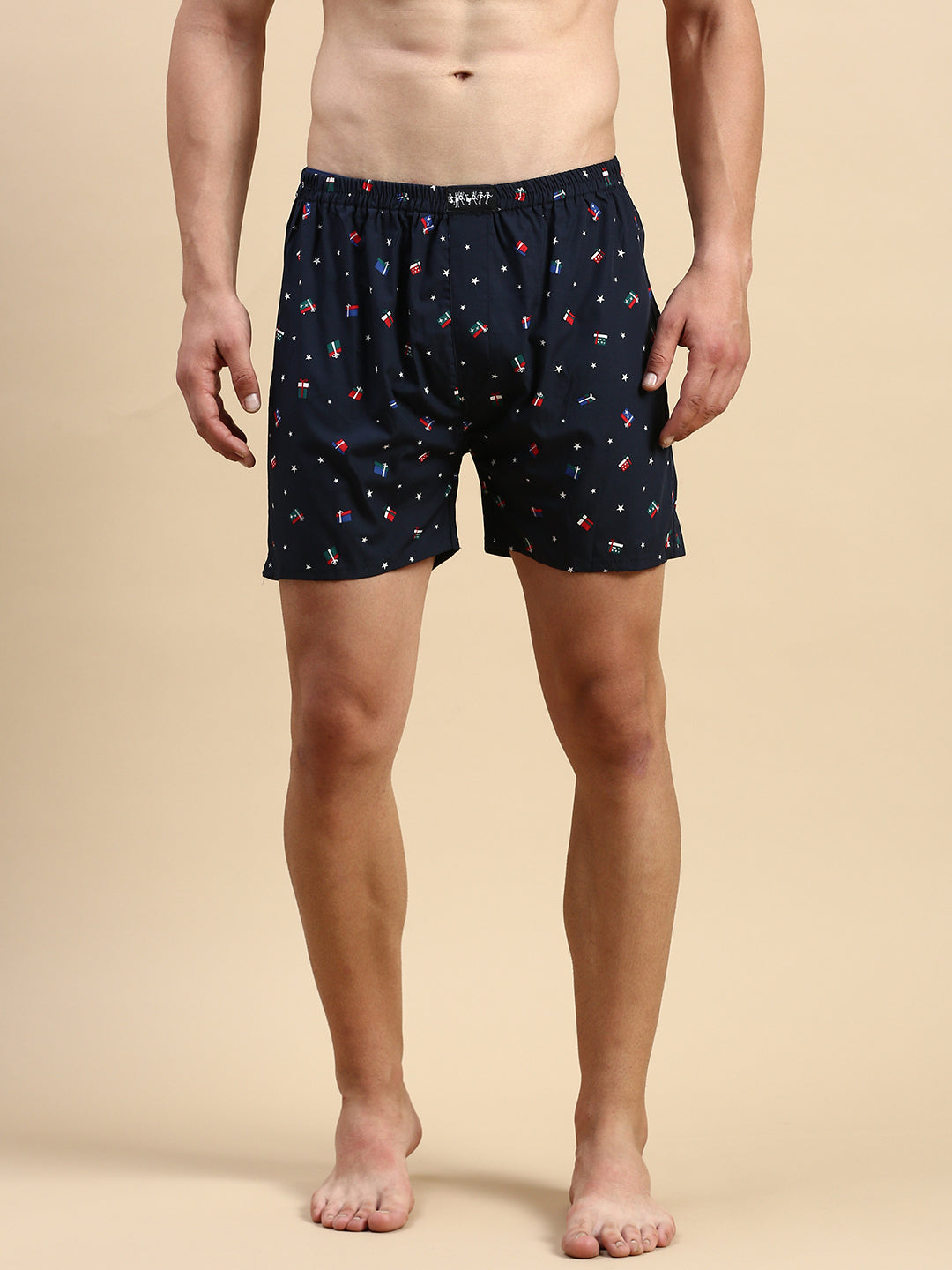 Men Printed Navy Blue Boxers