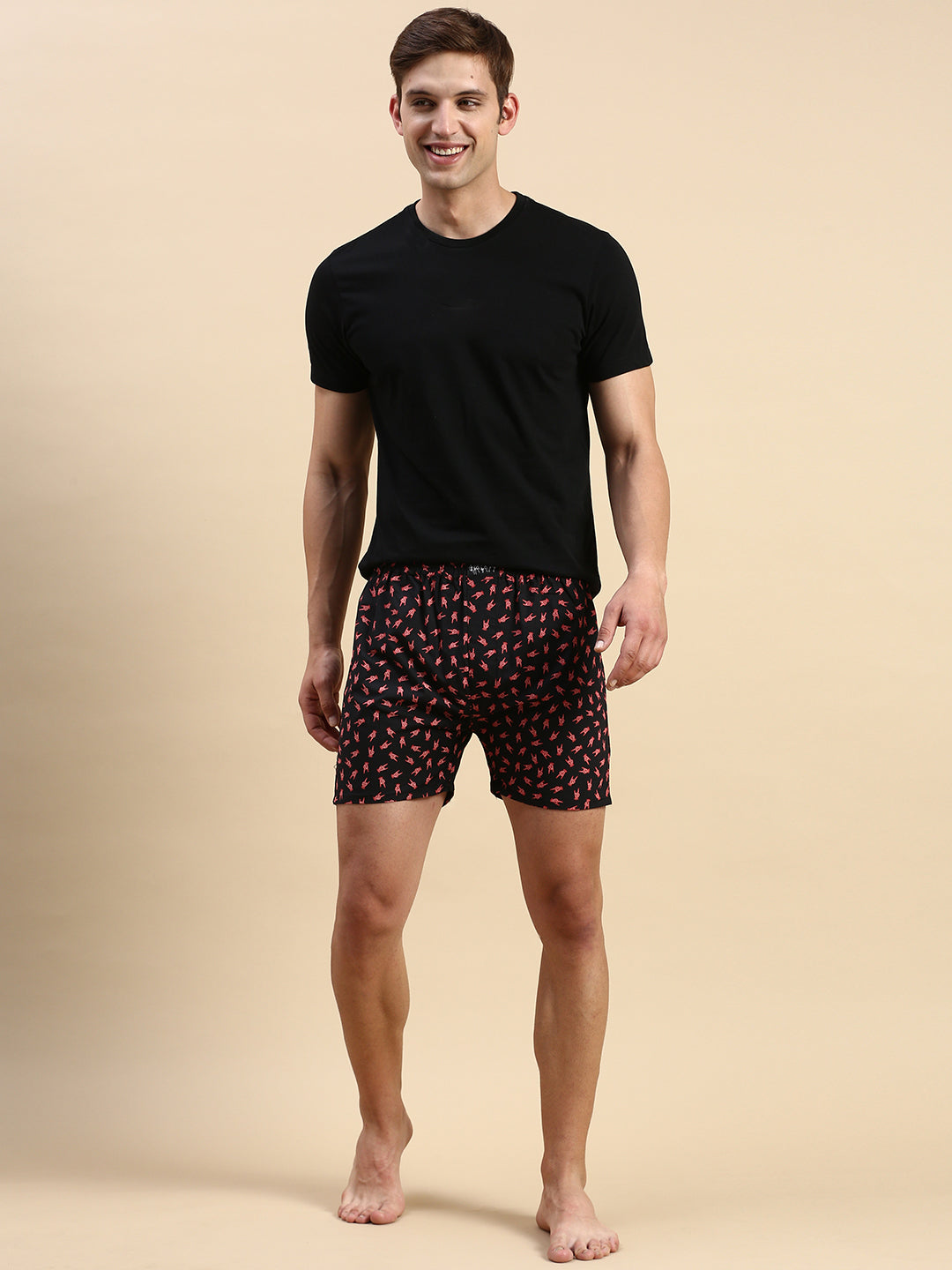 Men Printed Black Boxers