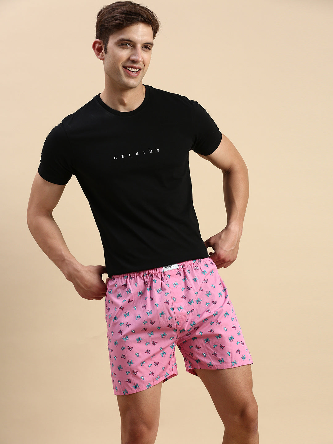 Men Printed Pink Boxers