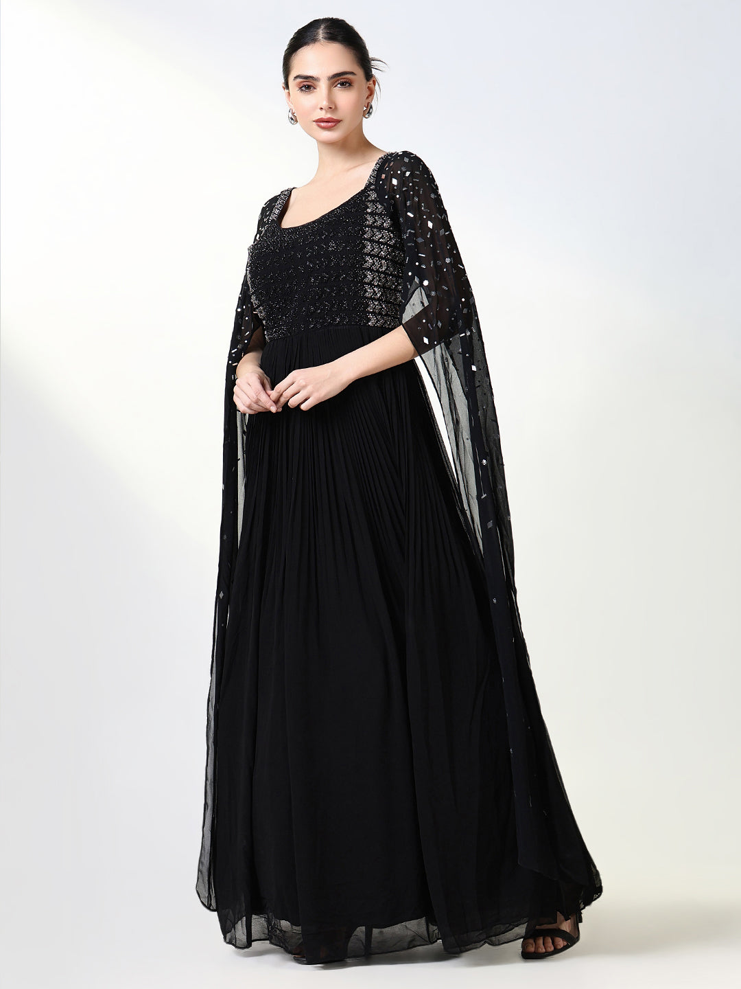 Women Black Solid Ethnic Gown Dress