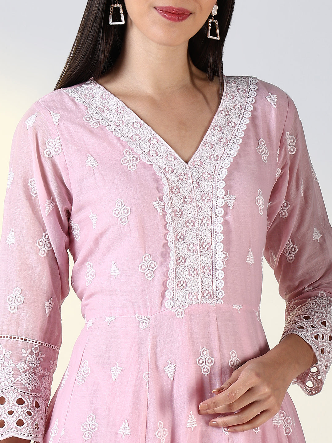 Women Pink Floral Anarkali Kurta Set with Dupatta