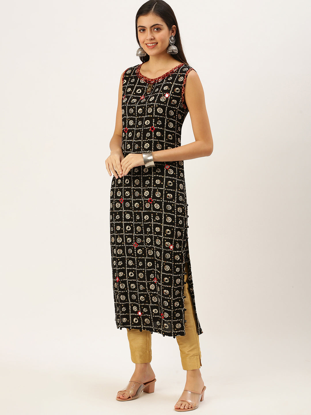 Women Printed Black Straight Kurta