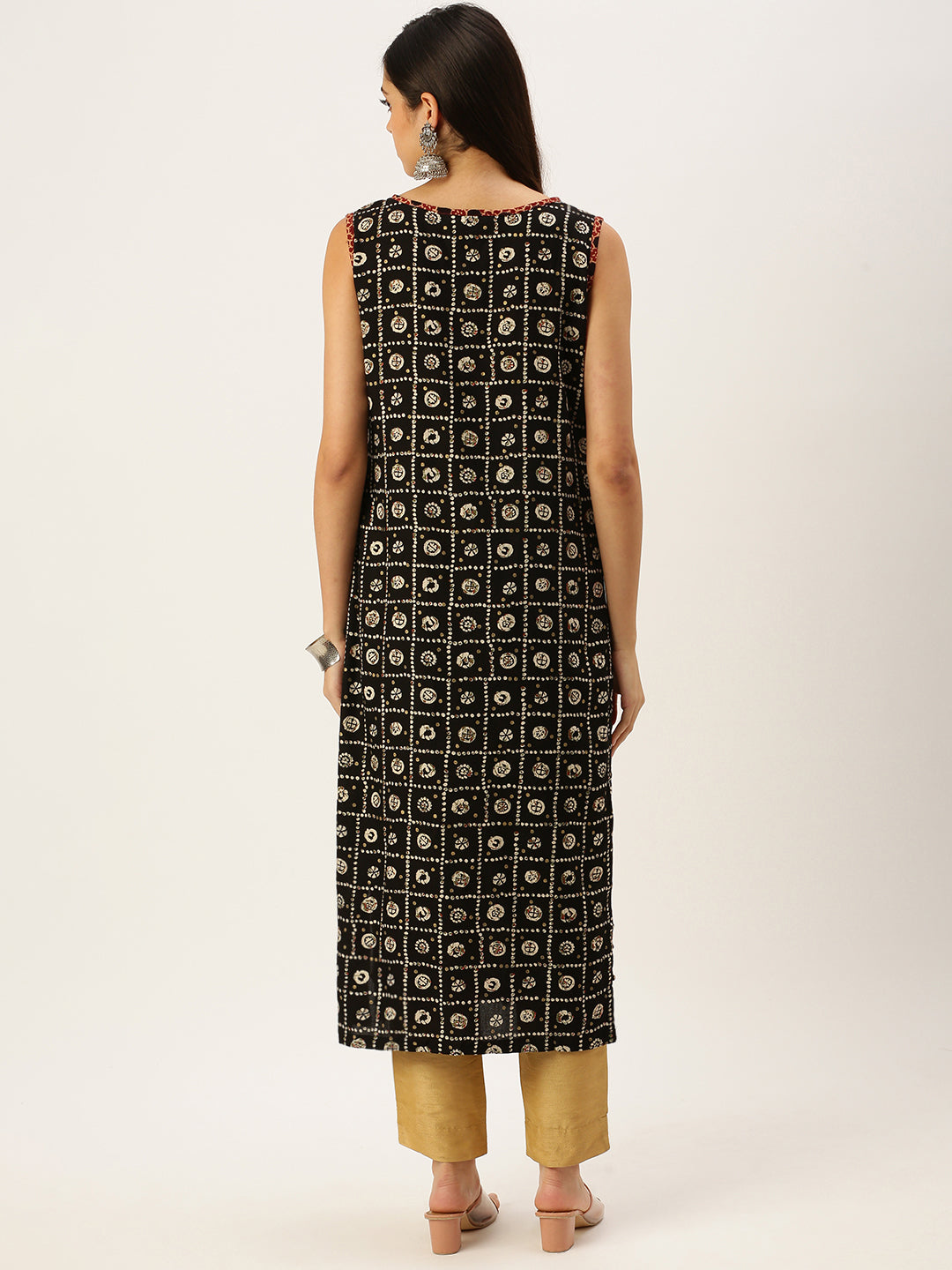 Women Printed Black Straight Kurta