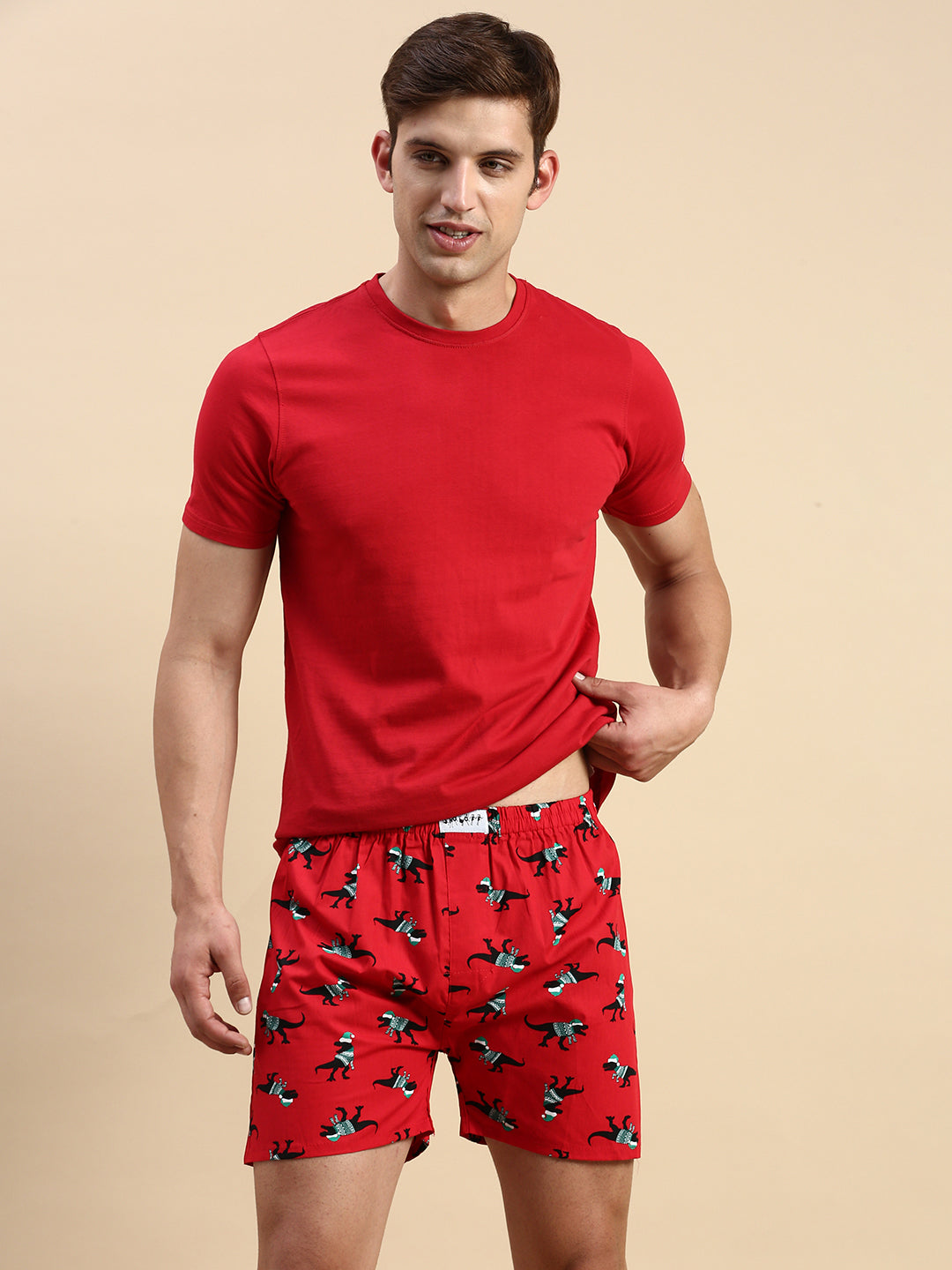 Men Printed Red Boxers