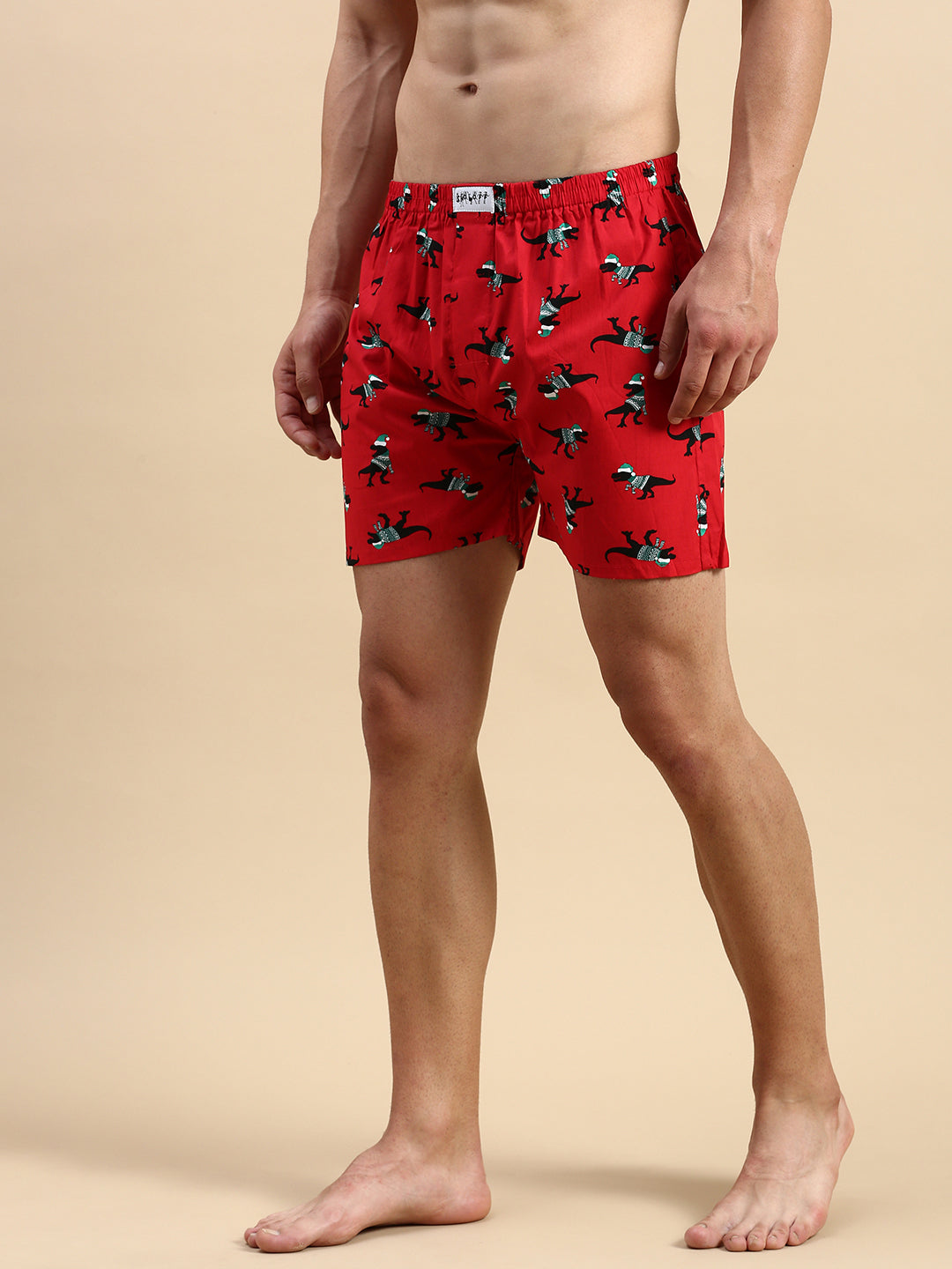 Men Printed Red Boxers