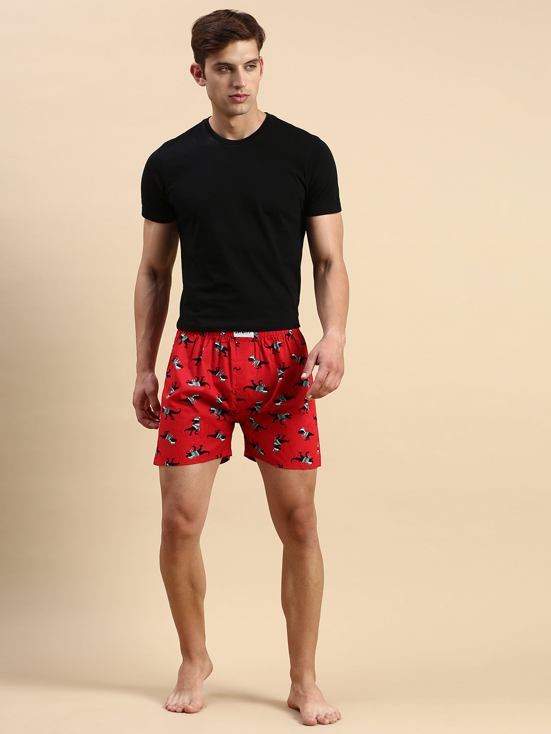 Men Printed Red Boxers