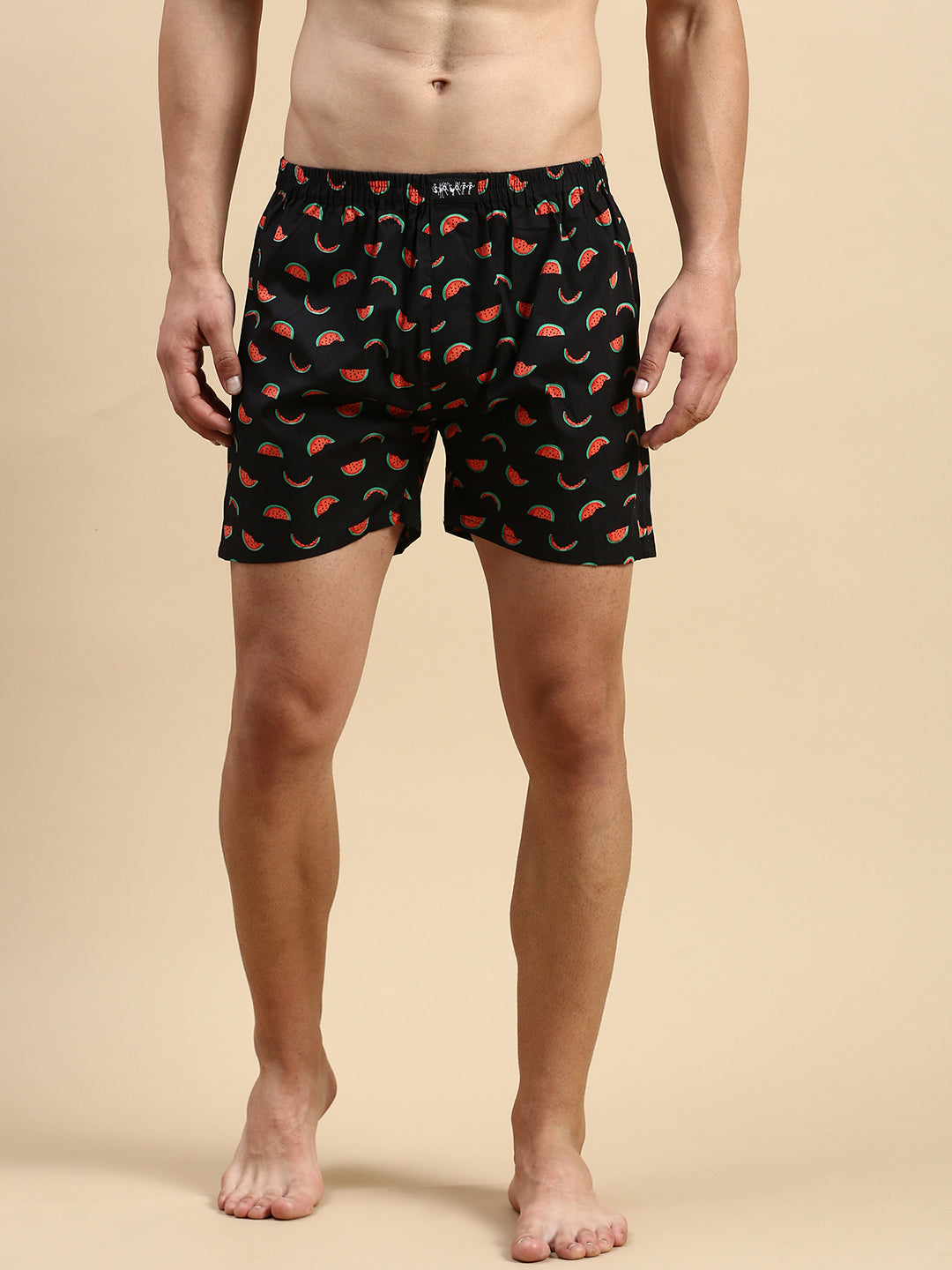 Men Printed Black Boxers