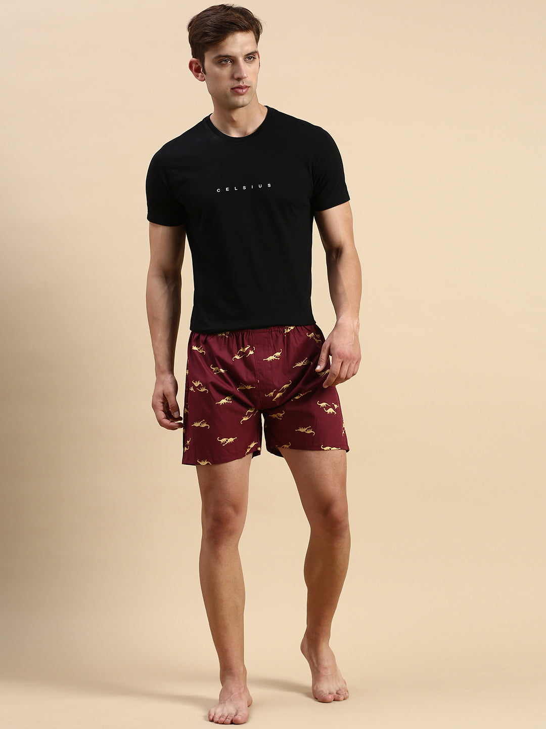 Men Printed Maroon Boxers