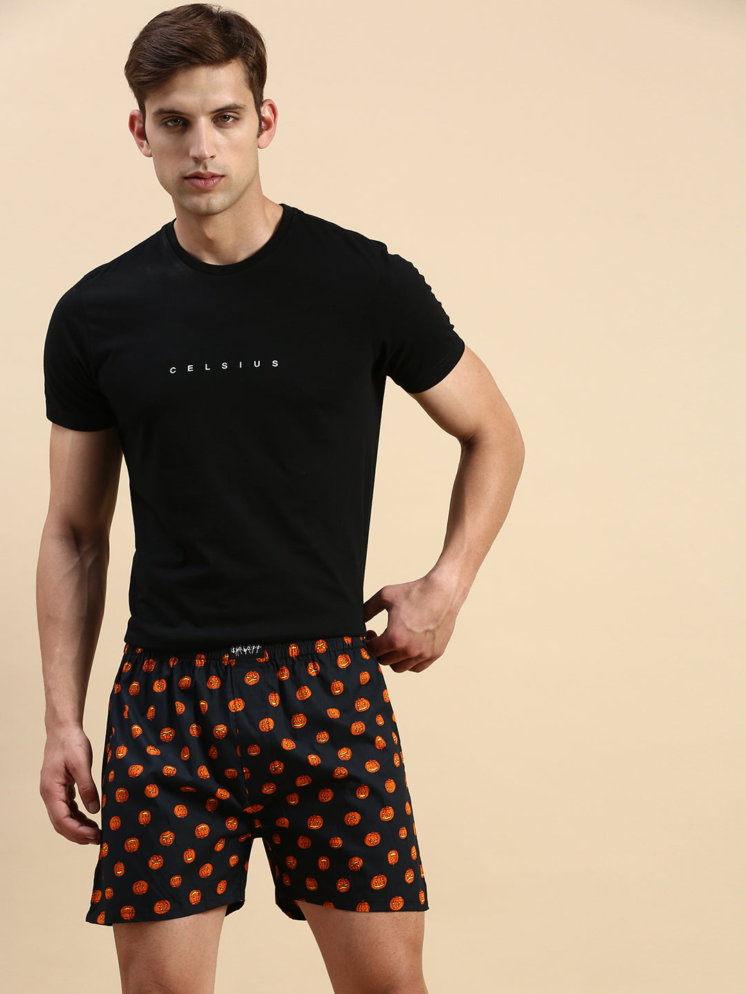 Men Printed Black Boxers