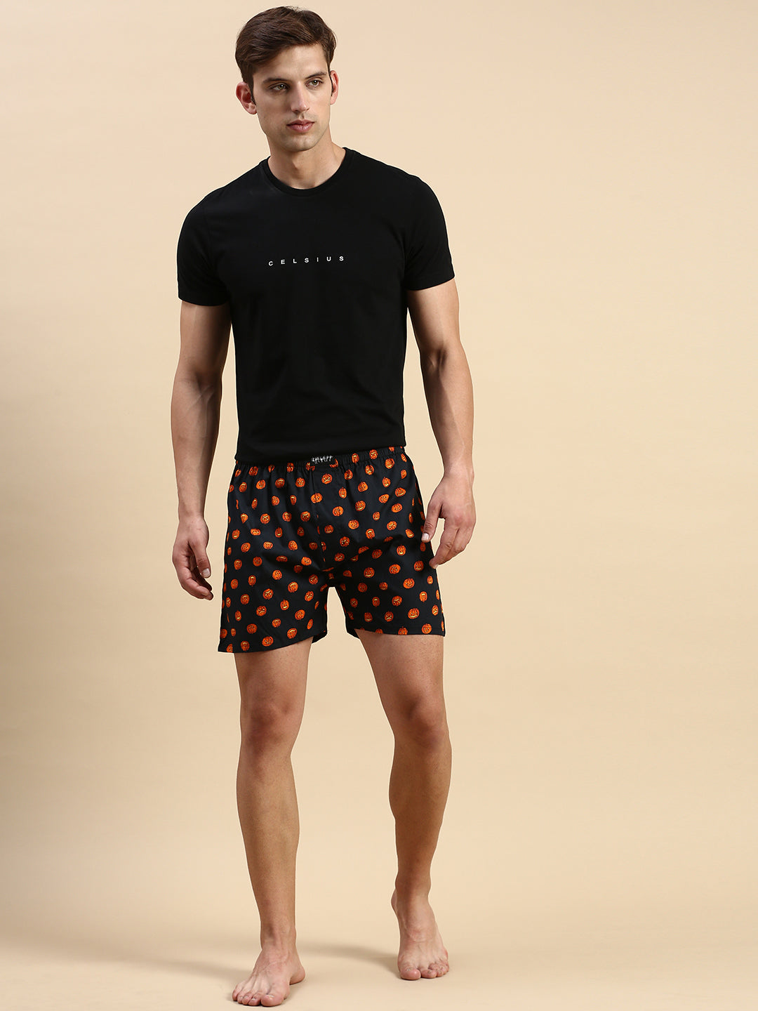 Men Printed Black Boxers