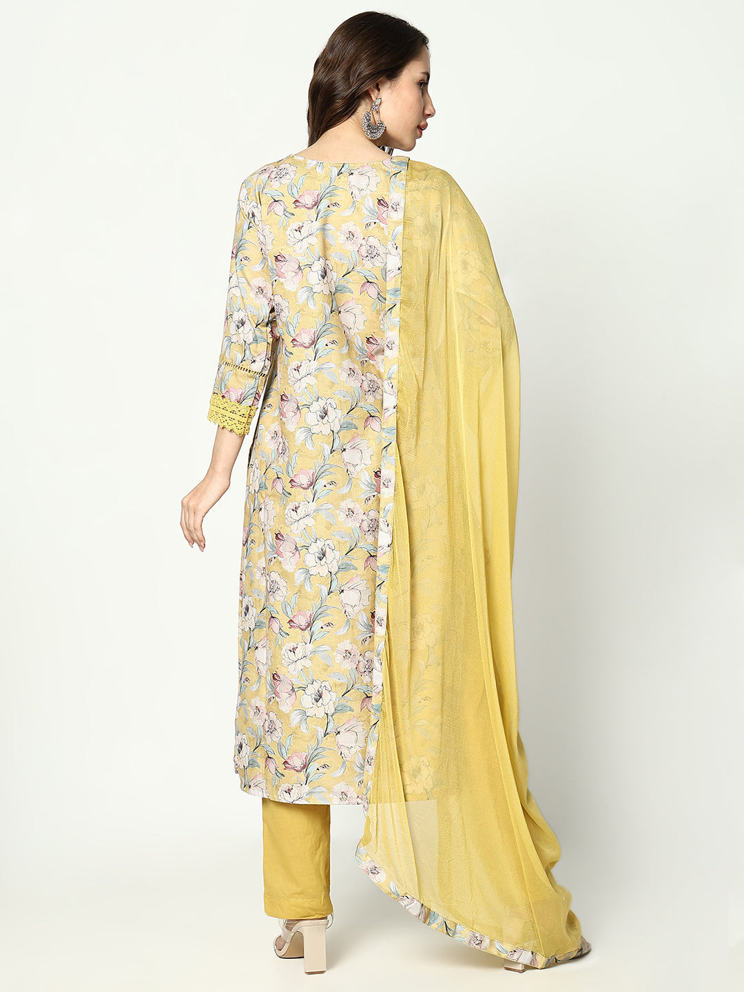 Women Floral Yellow Kurta Set with Dupatta