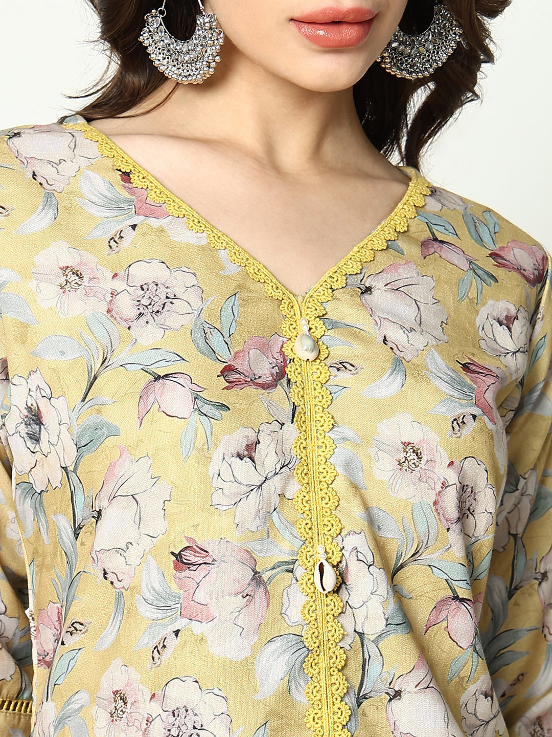 Women Floral Yellow Kurta Set with Dupatta