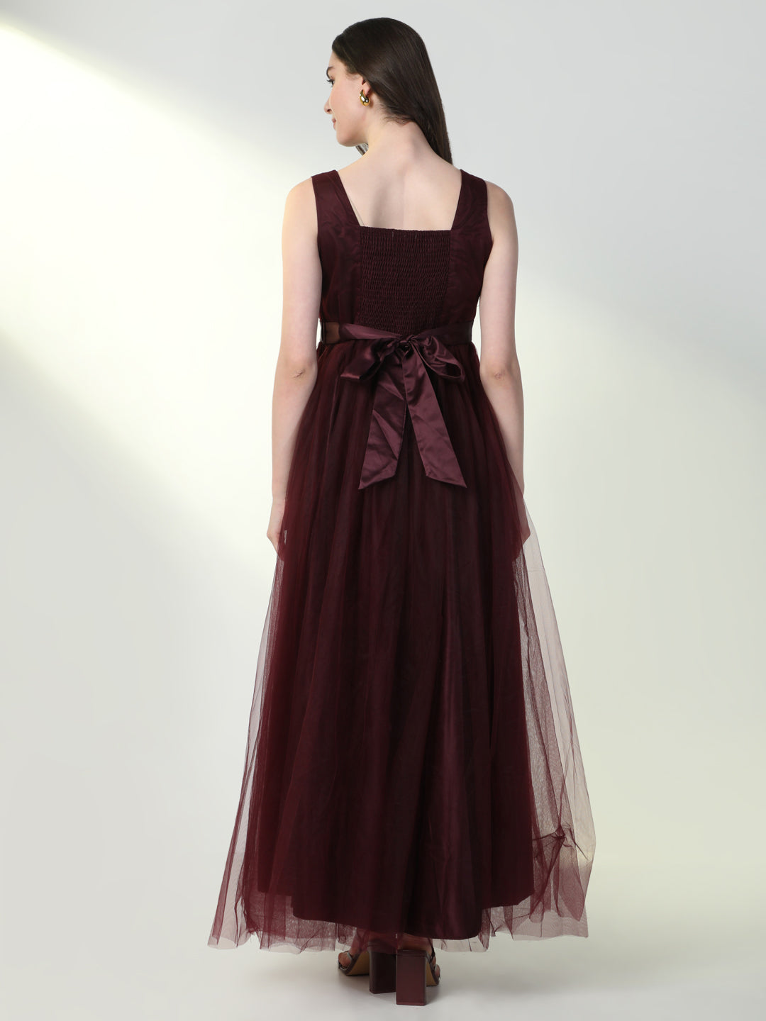 Women Solid Burgundy Gown Dress