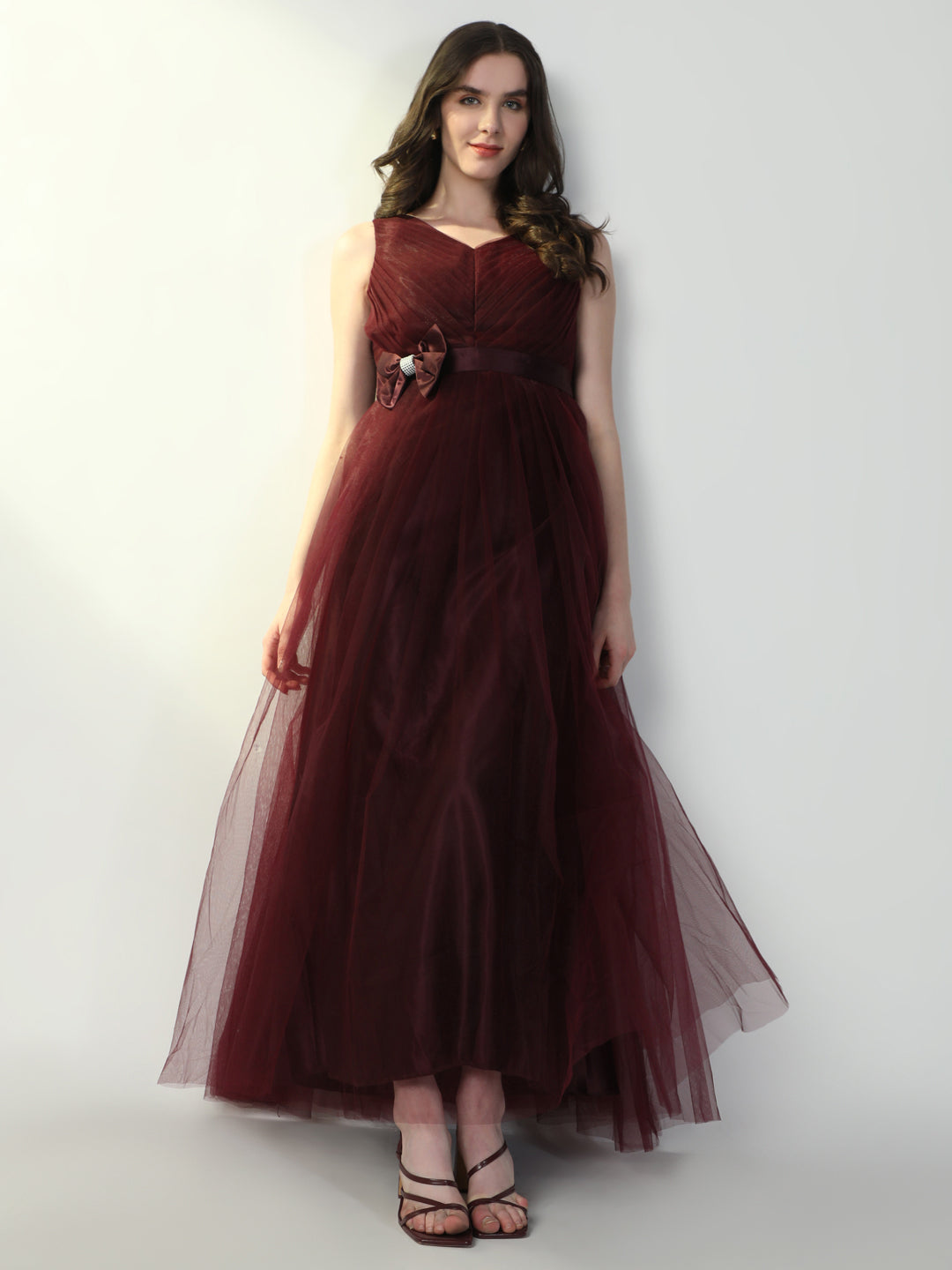 Women Solid Burgundy Gown Dress