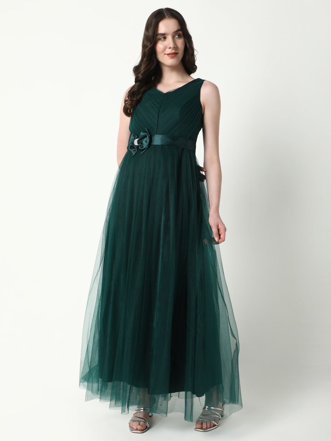 Women Solid Green Gown Dress