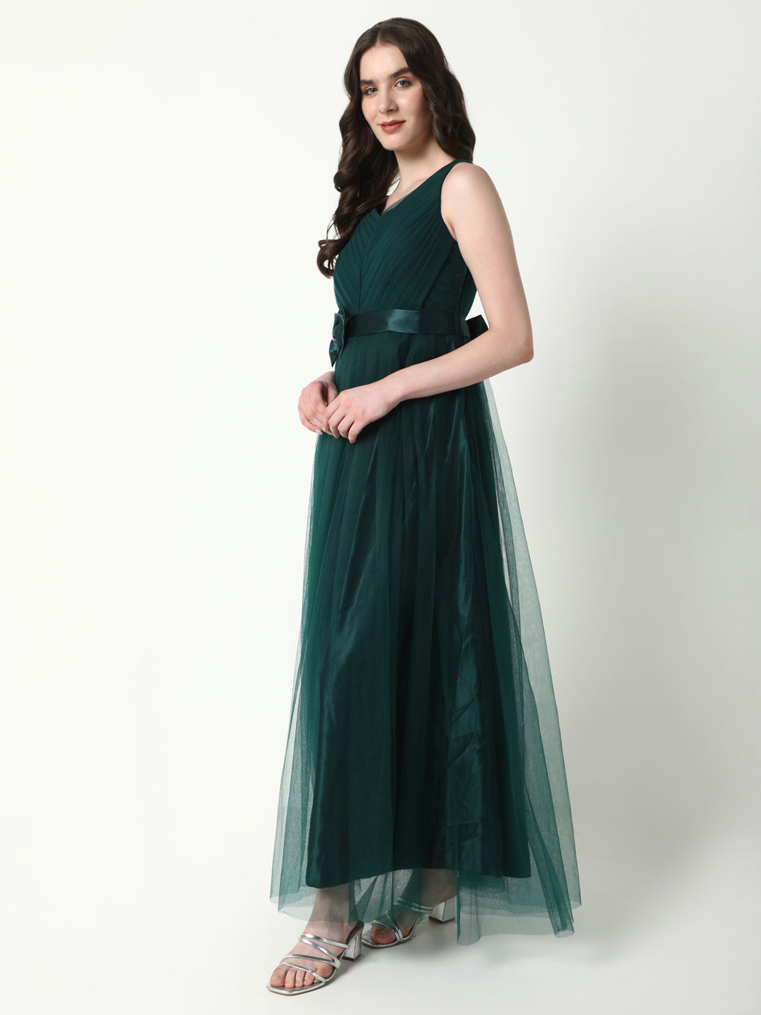 Women Solid Green Gown Dress