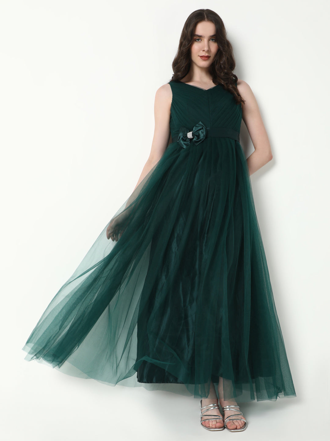 Women Solid Green Gown Dress