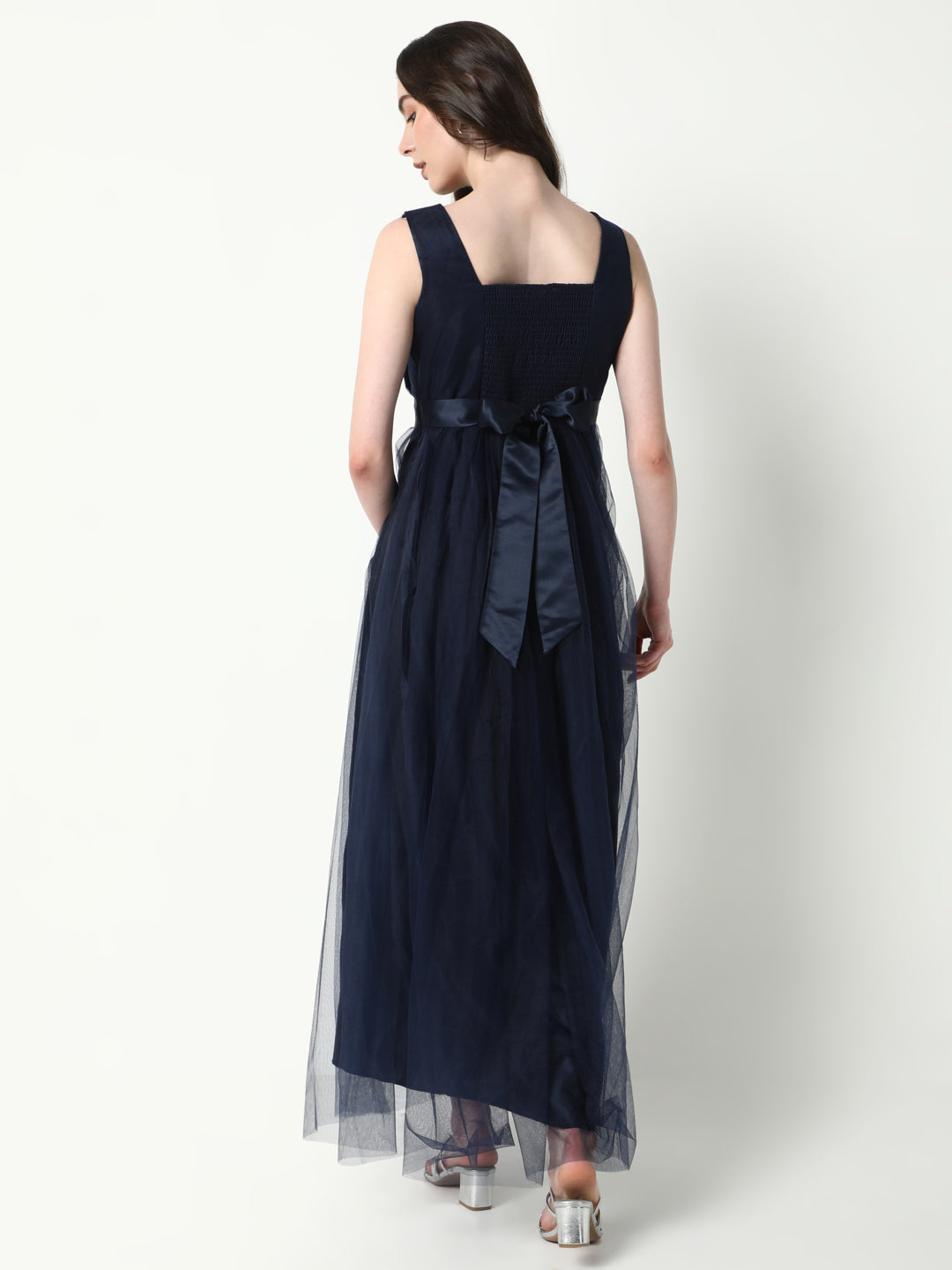 Women Solid Navy Blue Gown Dress